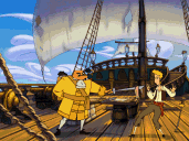 Guybrush and cpt. Rottingham in the Sea Cucumber